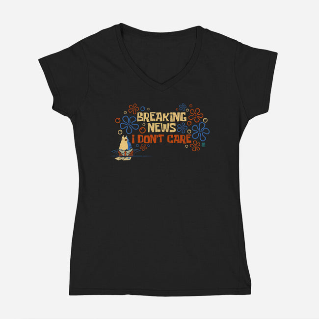 Breaking News I Don't Care-Womens-V-Neck-Tee-worlddominationforcats