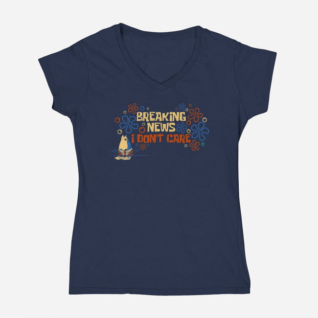 Breaking News I Don't Care-Womens-V-Neck-Tee-worlddominationforcats