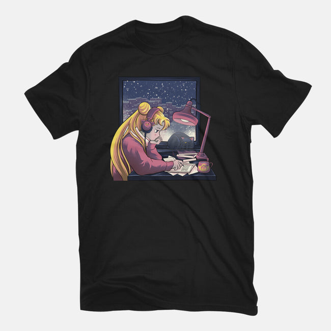 Lofi Moon Girl-Womens-Fitted-Tee-rmatix