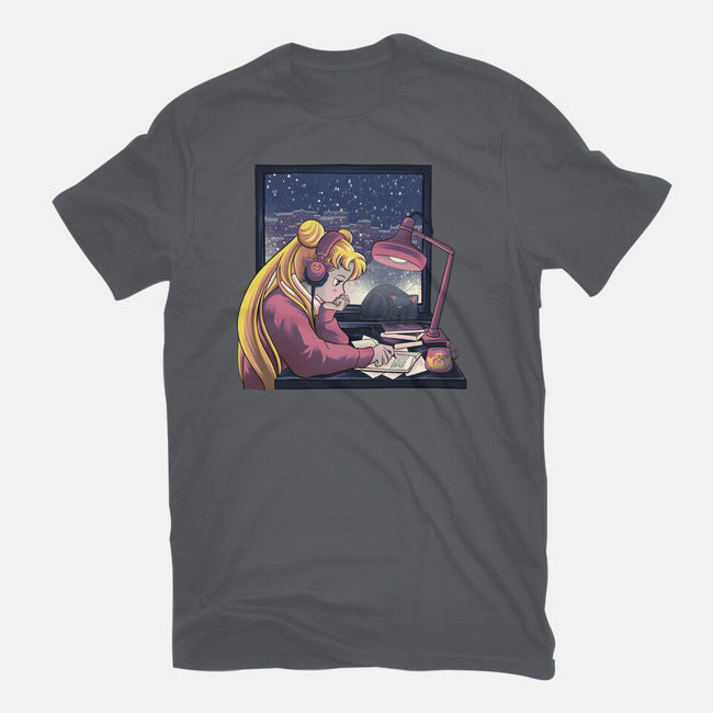 Lofi Moon Girl-Womens-Fitted-Tee-rmatix