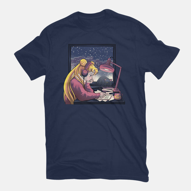 Lofi Moon Girl-Womens-Fitted-Tee-rmatix