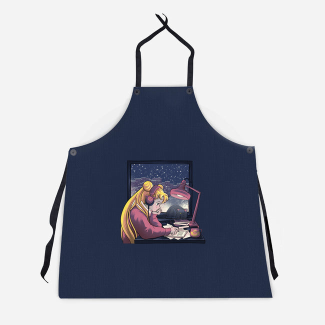 Lofi Moon Girl-Unisex-Kitchen-Apron-rmatix