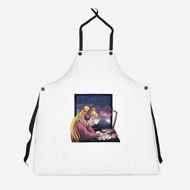 Lofi Moon Girl-Unisex-Kitchen-Apron-rmatix