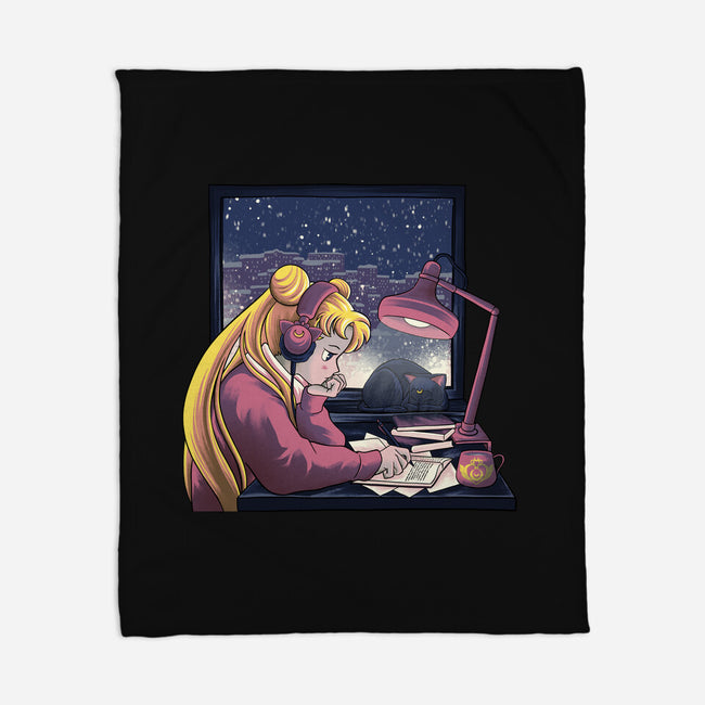 Lofi Moon Girl-None-Fleece-Blanket-rmatix
