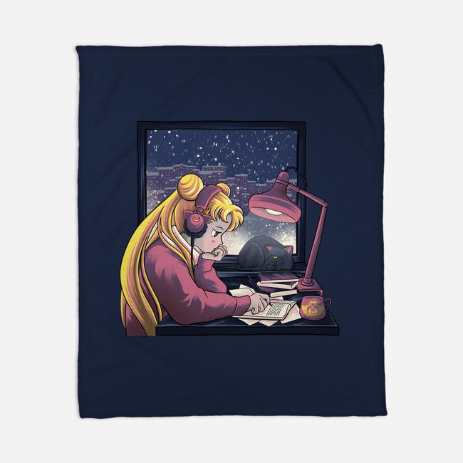 Lofi Moon Girl-None-Fleece-Blanket-rmatix