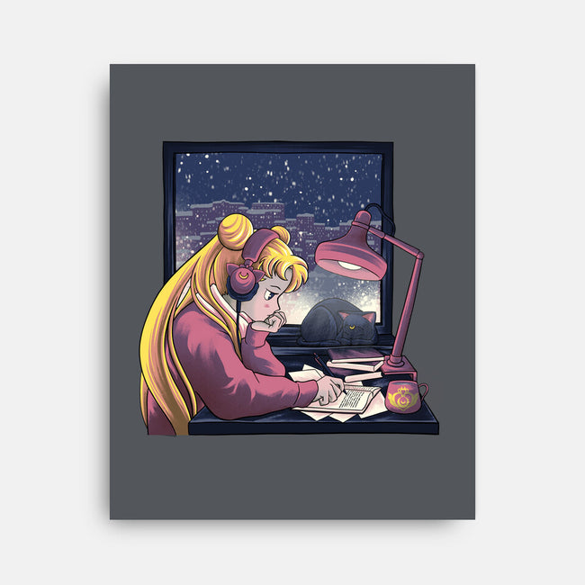 Lofi Moon Girl-None-Stretched-Canvas-rmatix