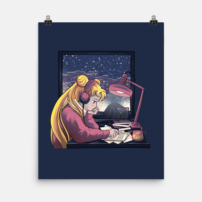 Lofi Moon Girl-None-Matte-Poster-rmatix