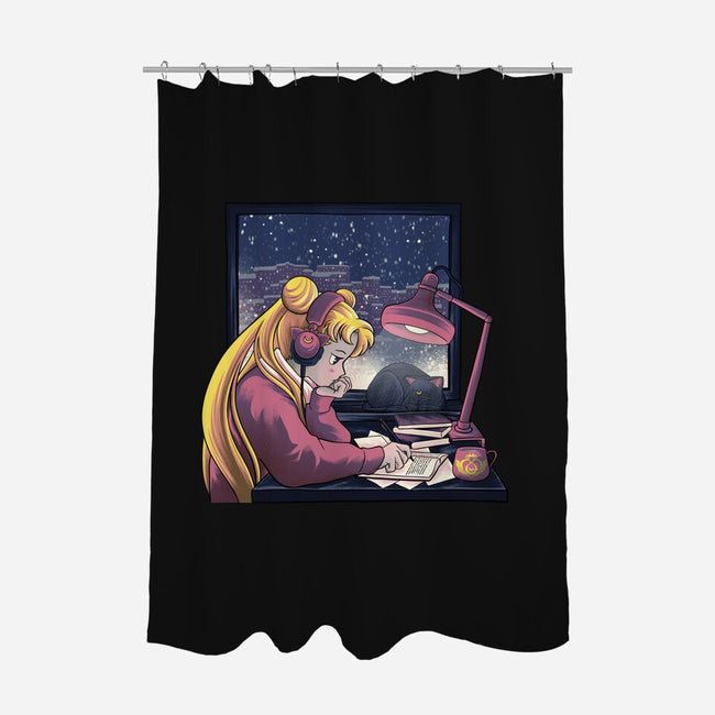 Lofi Moon Girl-None-Polyester-Shower Curtain-rmatix