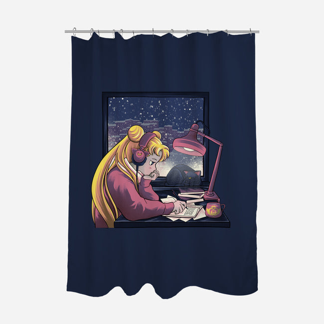 Lofi Moon Girl-None-Polyester-Shower Curtain-rmatix