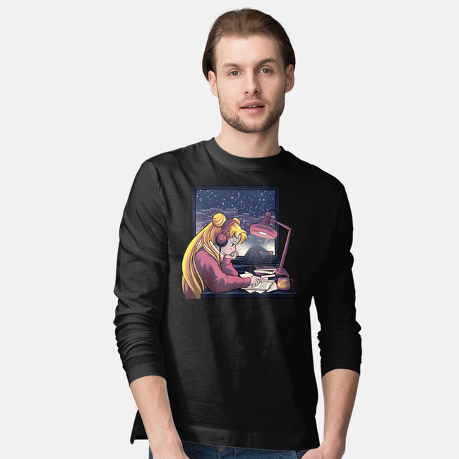 Lofi Moon Girl-Mens-Long Sleeved-Tee-rmatix