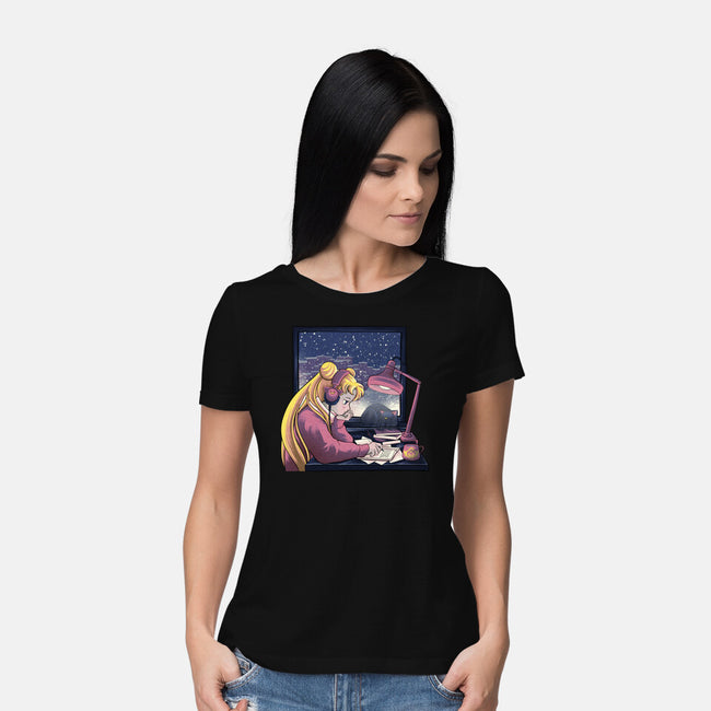 Lofi Moon Girl-Womens-Basic-Tee-rmatix