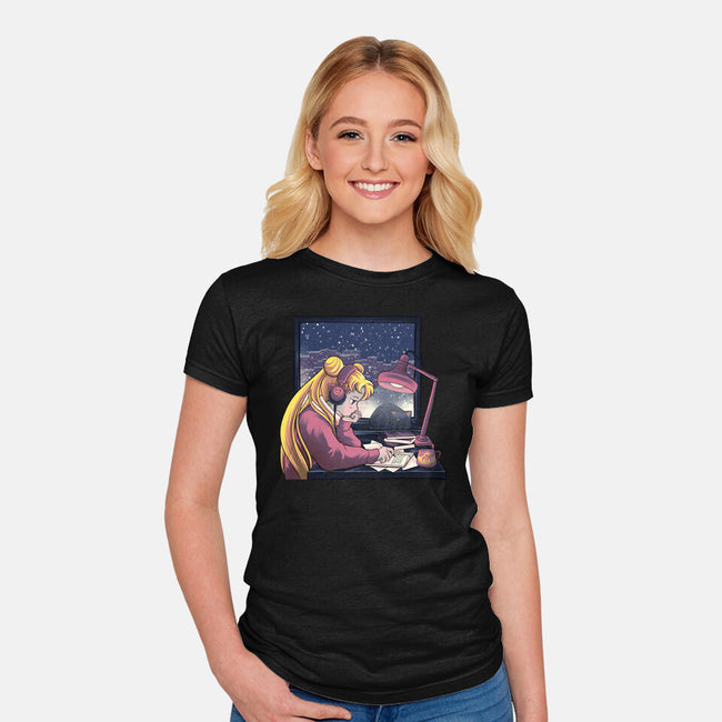 Lofi Moon Girl-Womens-Fitted-Tee-rmatix