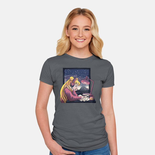 Lofi Moon Girl-Womens-Fitted-Tee-rmatix