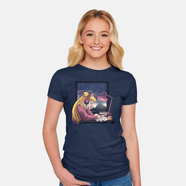 Lofi Moon Girl-Womens-Fitted-Tee-rmatix