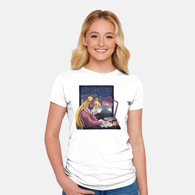 Lofi Moon Girl-Womens-Fitted-Tee-rmatix