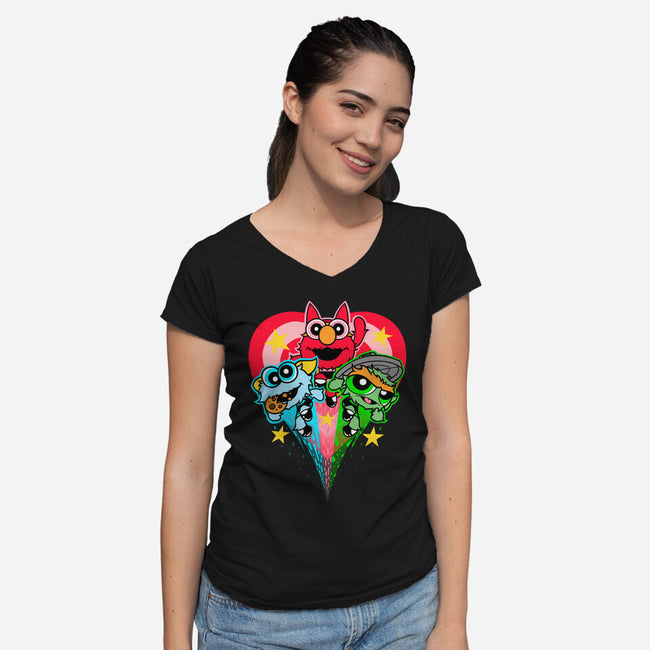 Puppet Street Boys-Womens-V-Neck-Tee-zybbhorn