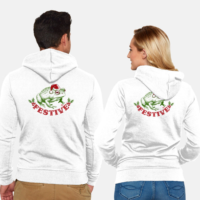Festive Frog-Unisex-Zip-Up-Sweatshirt-worlddominationforcats