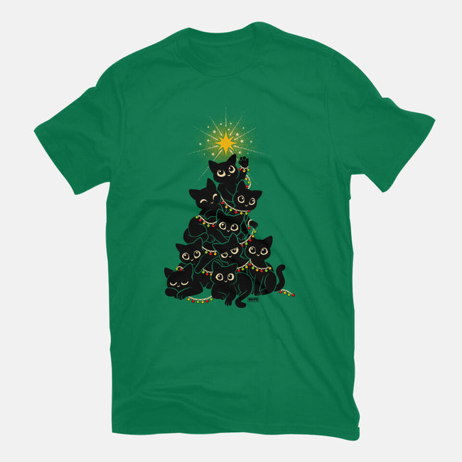Meowy Christmas Tree-Mens-Basic-Tee-worlddominationforcats
