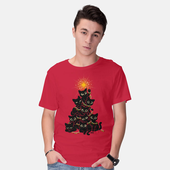 Meowy Christmas Tree-Mens-Basic-Tee-worlddominationforcats