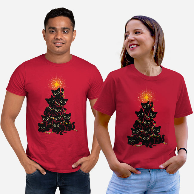 Meowy Christmas Tree-Unisex-Basic-Tee-worlddominationforcats
