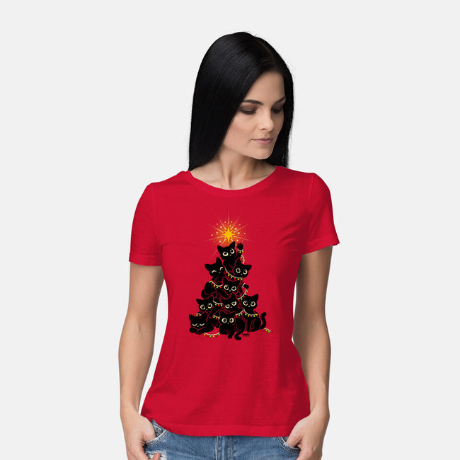 Meowy Christmas Tree-Womens-Basic-Tee-worlddominationforcats