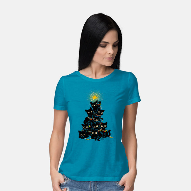 Meowy Christmas Tree-Womens-Basic-Tee-worlddominationforcats