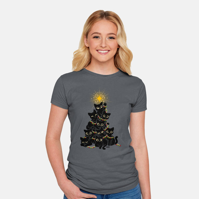 Meowy Christmas Tree-Womens-Fitted-Tee-worlddominationforcats