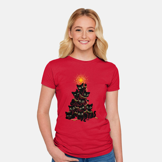 Meowy Christmas Tree-Womens-Fitted-Tee-worlddominationforcats