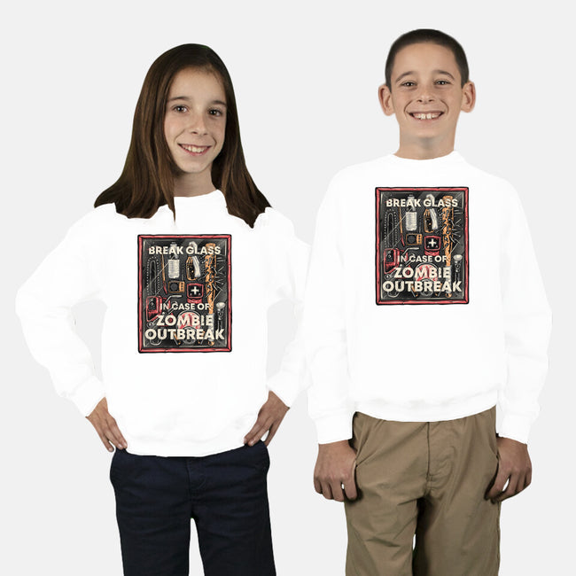 In Case Of Zombie Outbreak-Youth-Crew Neck-Sweatshirt-glitchygorilla