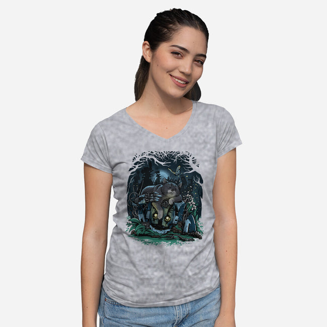 The Cat And The Robot-Womens-V-Neck-Tee-zascanauta