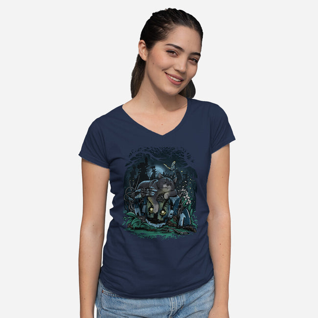 The Cat And The Robot-Womens-V-Neck-Tee-zascanauta