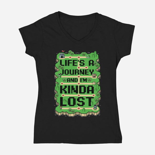 Vintage Game Lost Map-Womens-V-Neck-Tee-Studio Mootant
