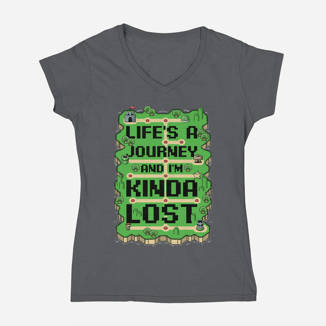 Vintage Game Lost Map-Womens-V-Neck-Tee-Studio Mootant