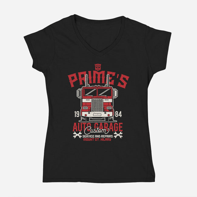 Prime's Auto Garage-Womens-V-Neck-Tee-CarloJ1956
