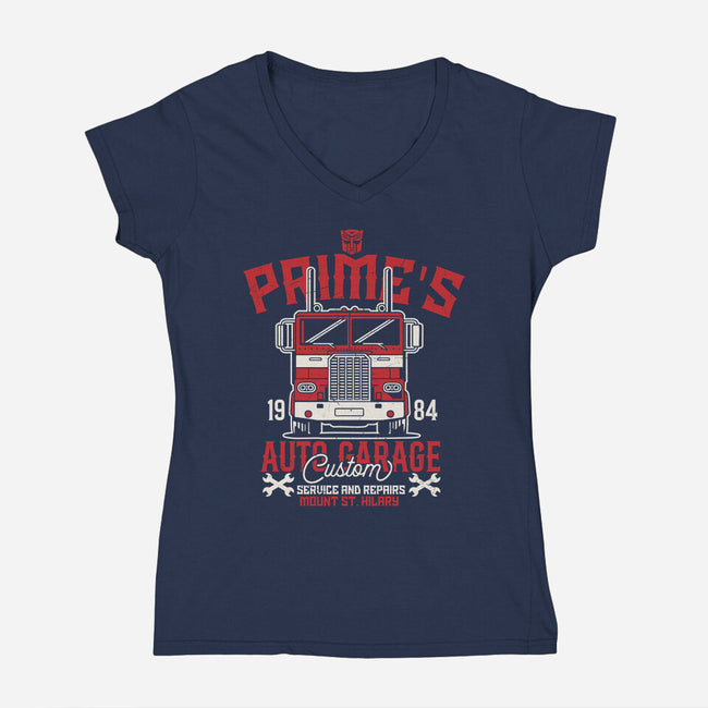 Prime's Auto Garage-Womens-V-Neck-Tee-CarloJ1956