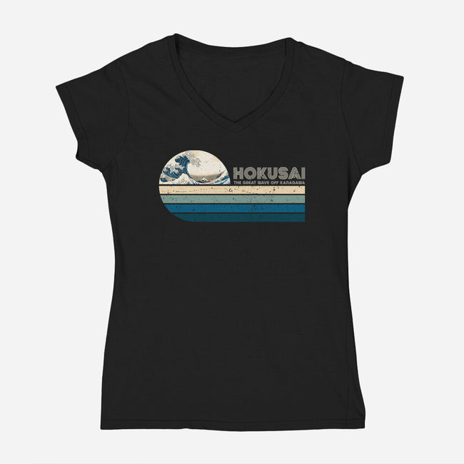 Retro Hokusai-Womens-V-Neck-Tee-DrMonekers
