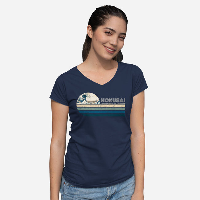 Retro Hokusai-Womens-V-Neck-Tee-DrMonekers