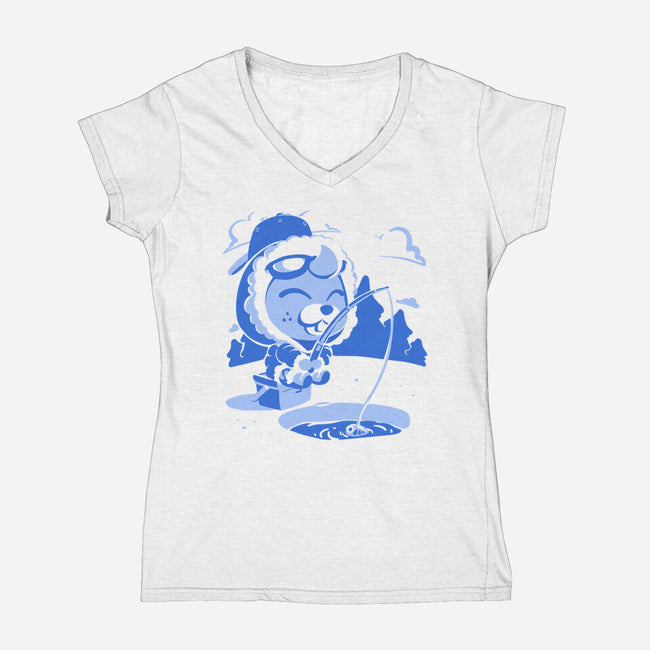 Winter Fishing-Womens-V-Neck-Tee-estudiofitas