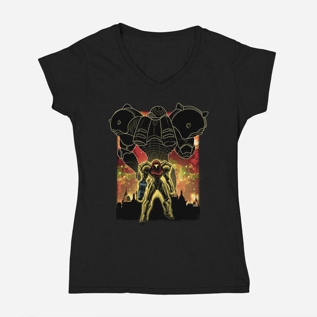Space Hunter Line-art Shadow Nebula-Womens-V-Neck-Tee-Astrobot Invention