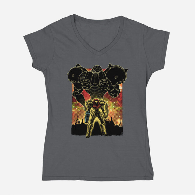 Space Hunter Line-art Shadow Nebula-Womens-V-Neck-Tee-Astrobot Invention