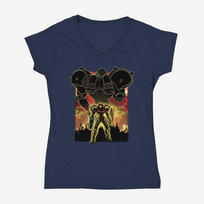 Space Hunter Line-art Shadow Nebula-Womens-V-Neck-Tee-Astrobot Invention