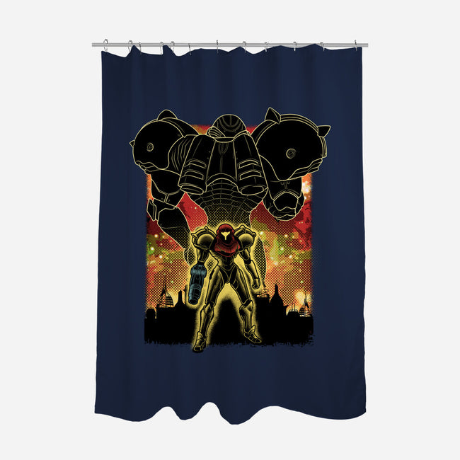 Space Hunter Line-art Shadow Nebula-None-Polyester-Shower Curtain-Astrobot Invention