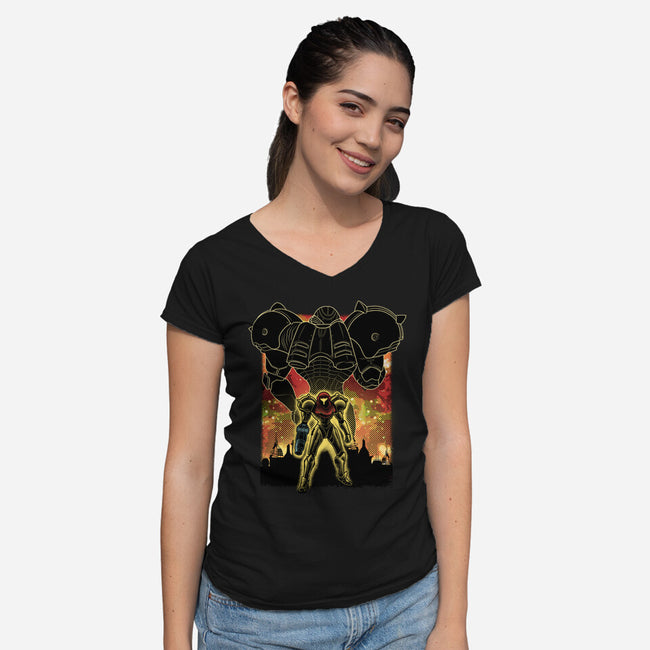 Space Hunter Line-art Shadow Nebula-Womens-V-Neck-Tee-Astrobot Invention