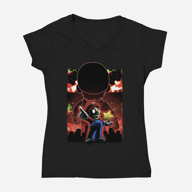Plumber Lineart Shadow Nebula-Womens-V-Neck-Tee-Astrobot Invention
