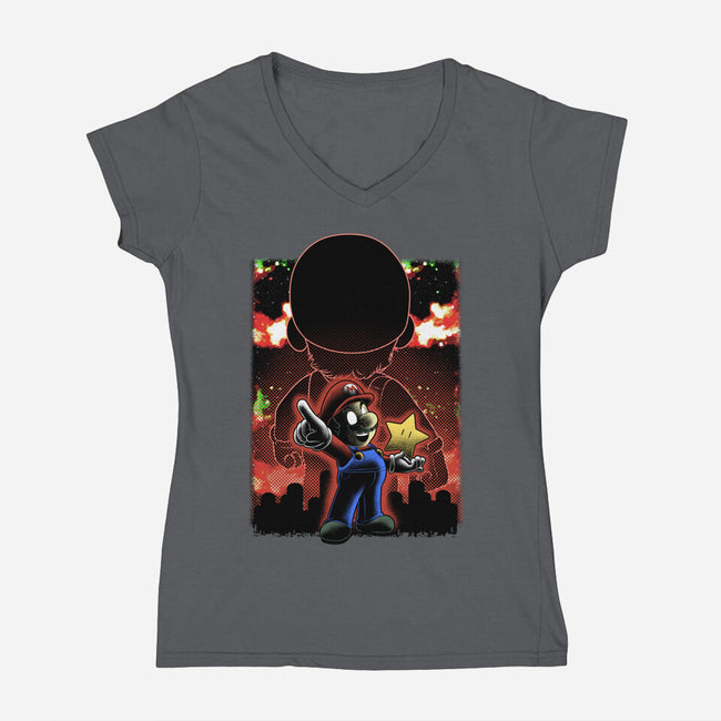 Plumber Lineart Shadow Nebula-Womens-V-Neck-Tee-Astrobot Invention