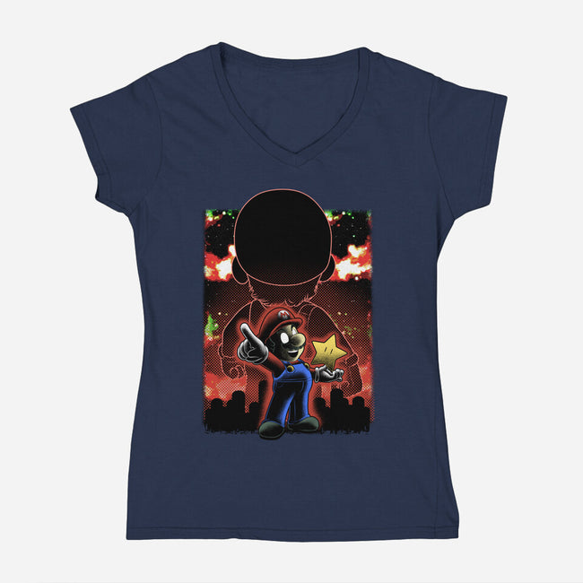Plumber Lineart Shadow Nebula-Womens-V-Neck-Tee-Astrobot Invention