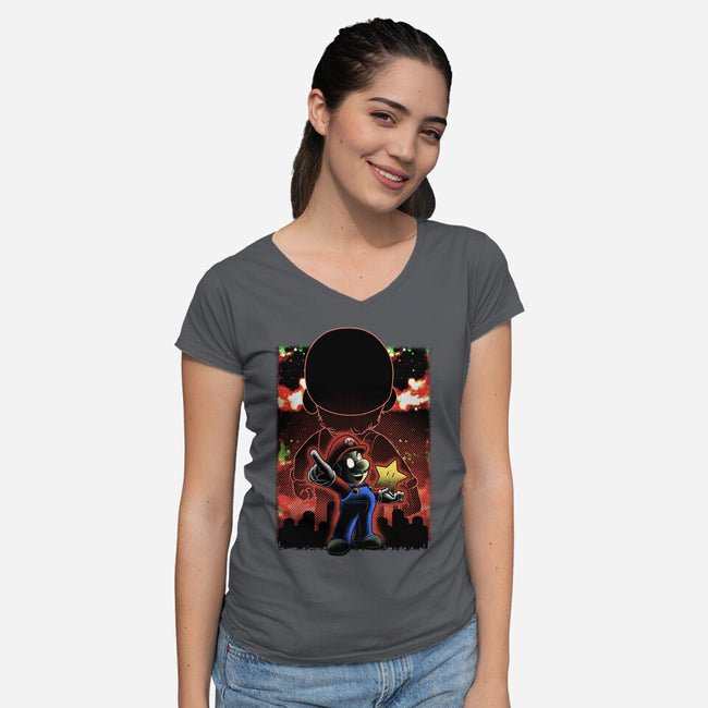 Plumber Lineart Shadow Nebula-Womens-V-Neck-Tee-Astrobot Invention