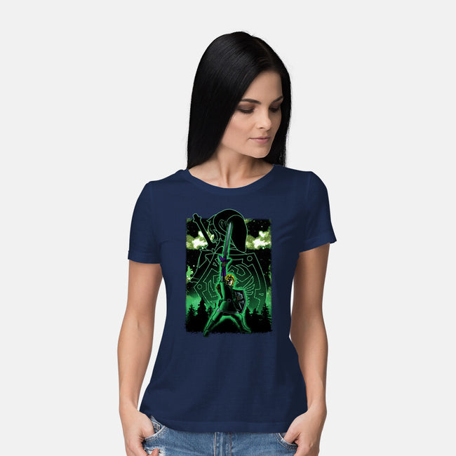 Link Lineart Shadow Nebula-Womens-Basic-Tee-Astrobot Invention