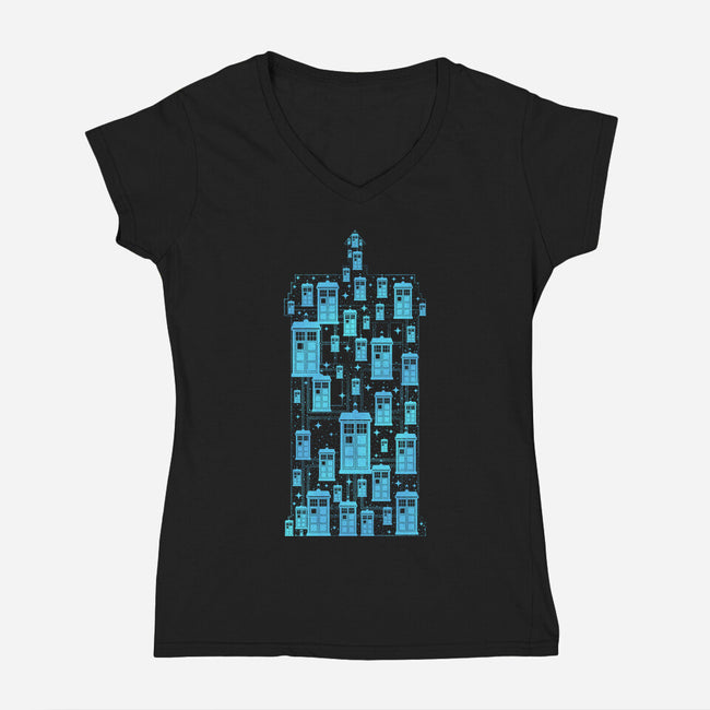Tardis Time Machine-Womens-V-Neck-Tee-sachpica