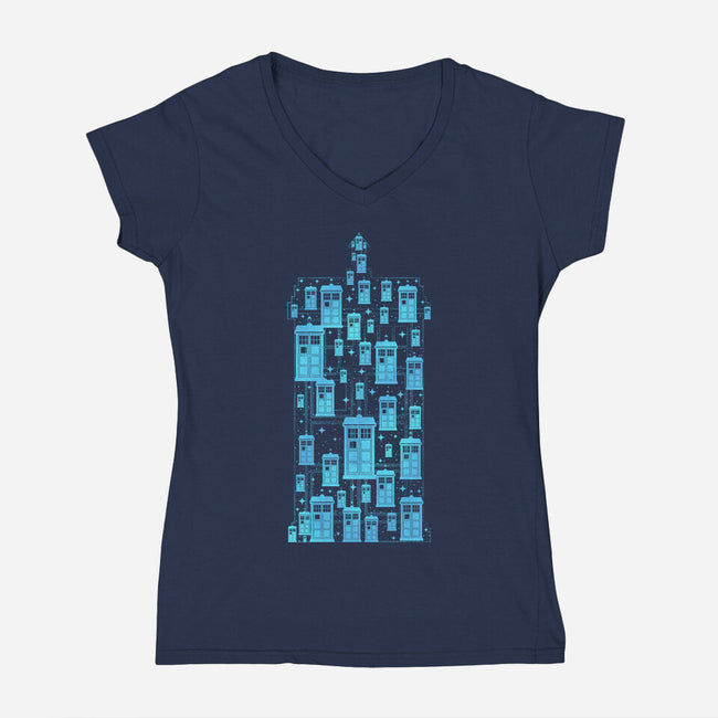 Tardis Time Machine-Womens-V-Neck-Tee-sachpica